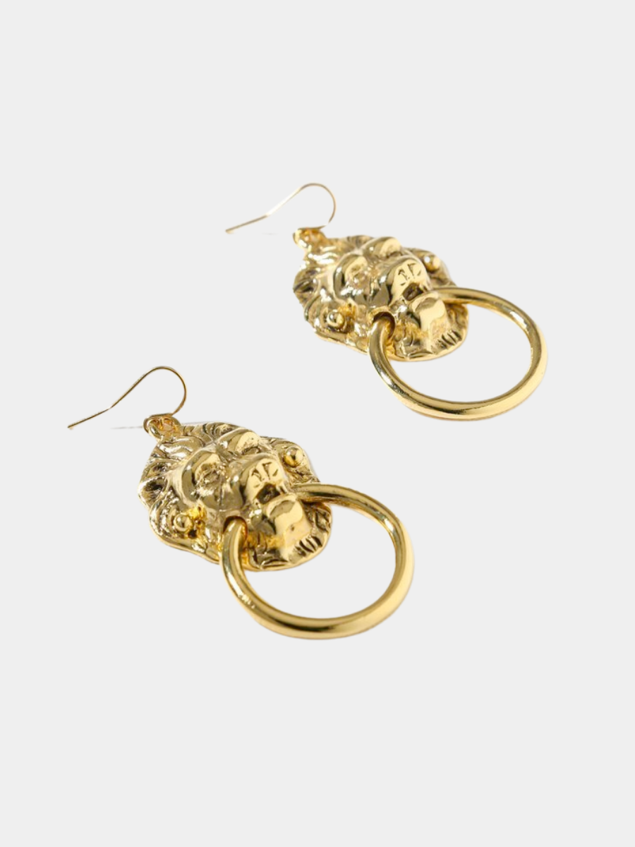 Gold lion hoop on sale earrings